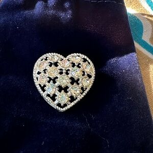 Heart Shaped Silver Brooch with Crystal Accents
